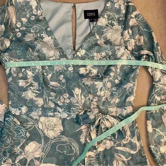 Marchesa Notte Long Sleeved V-neck Tiered Chiffon
Mini Dress in Sage - Picture 11 of 16